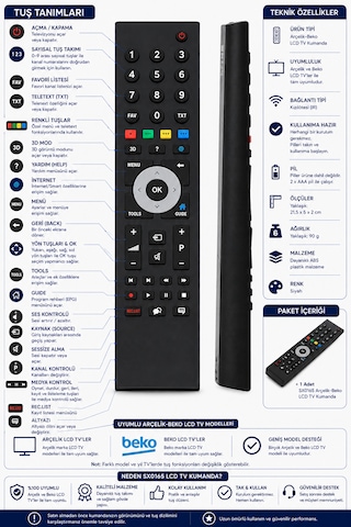Arçelik Beko Sx0165 Lcd Led Tv Kumandası