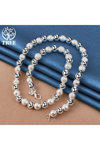 925 Ayar Gümüş 8mm Boncuk Top Zincir Mat Pürüzsüz Kolye Takı