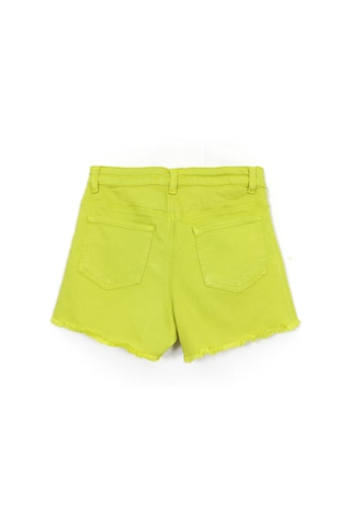 Düğme Ve Cep Detaylı Yağ Yeşili Renk Kız Çocuk Eskitme Paça Kot Şort 001-0002053 Yeşil