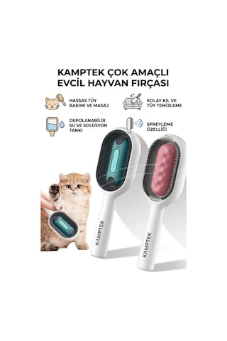 Kamptek Spreyli Kedi Köpek Tarağı - Su Hazneli Evcil Hayvan Tüy Toplama Ve Masaj Fırçası