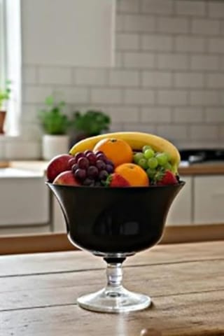 Renkli Büyük Ayaklı Meyve Kasesi, 27 Cm Çap, 25 Cm Yükseklik, Siyah
