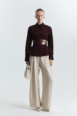 Antioch Peplum Poplin Gömlek Bordo