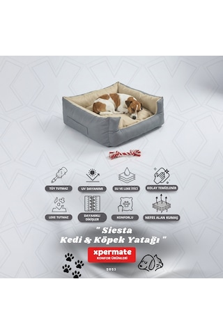 Xpermate Kedi Yatağı ve Köpek Yatağı 55 x 60 x 23 CM Fermuarlı Evcil Hayvan Yatağı Yuvi Siesta