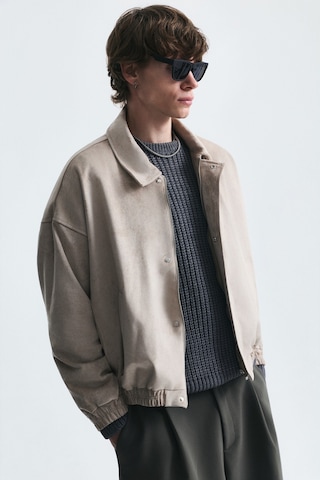 Vamos Oversize Polo Yaka Suni Süet Mont Bej