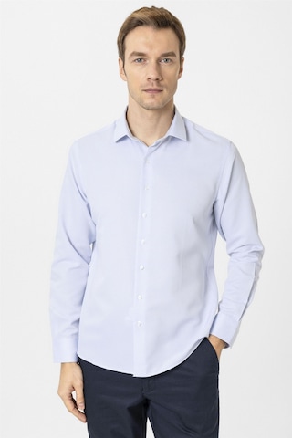 Süvari Buz Mavi Slim Fit Armürlü Klasik Yaka Gömlek-34378 Buz Mavi