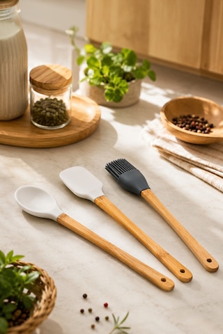 Porsima Mien Mini Silikon Kaşık Fırça Spatula Servis Seti 3'lü