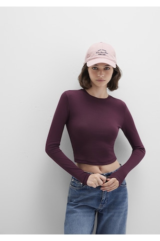 Mavi - Uzun Kollu Bordo Crop Basic Tişört 1612822-70434 Bordo