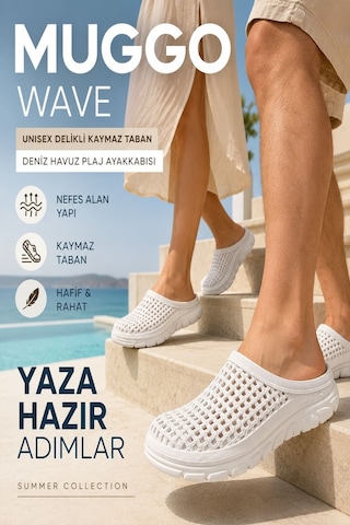 Muggo Wave Unısex Delikli Kaymaz Taban Deniz Havuz Plaj Ayakkabısı Beyaz