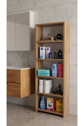 Banyo Çamaşır Dolabı 5 Raflı 150 Cm Çok Amaçlı Saklama Ve Düzenleyici Raf Atlantik Çam