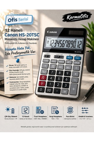 Hs-20tsc 12 Haneli Hesap Makinesi Profesyonel Ofis Tipi, Vergi Hesaplama, Çift Güç Güneş + Pil Diğer