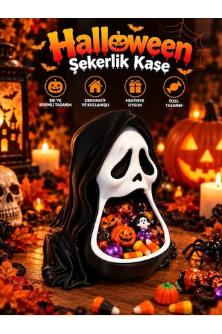Halloween Cadılar Bayramı Dekoratif Kapüşonlu Korku Maskesi Şekerlik Kase Masa Üstü Dekor