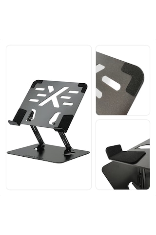 Prexua Flexer Ayarlanabilir Ergonomik Laptop Standı - Tablet Standı - Metal - Siyah - Flx2320bl