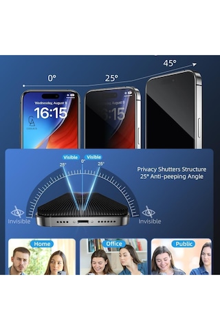 Apple Uyumlu iPhone 17 Içi Kadife Lansman Kılıf Ve Hayalet Privacy Tam Kaplayan Cam Ekran Koruyucu Açık Pembe