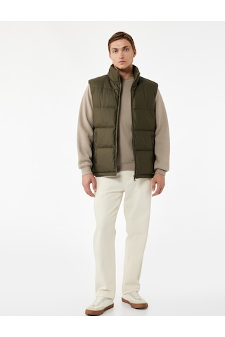 Koton Fermuarlı Cep Detaylı Slim Fit Dik Yaka Şişme Yelek Haki 6wam20146hw