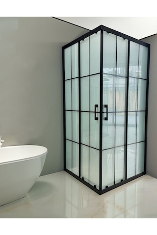 Durul Duşakabin Kare Siyah Çizgi 5Mm Buzlu Siyah