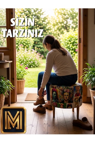 Diday Fride Puf Trend Puf Koltuk Puff Bench Dekoratif Bohem Doğal Gürgen Ayak Amaçlı Bahçe Balkon Çok Renkli