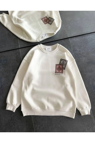 Zenna Tarz Bisiklet Yaka Baskılı Sweatshirt - Beyaz