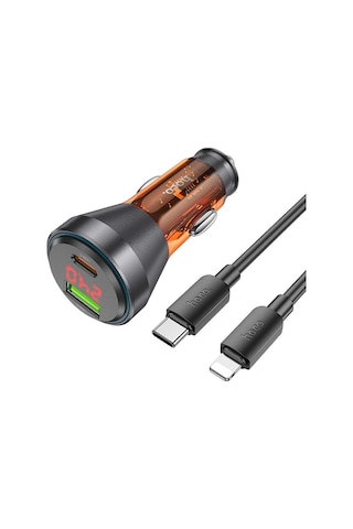 Hoco Nz12b Unimpeded Pd48w Usb + Type-c Araç Çakmaklı Hızlı Şarj Aleti + Type-c To İphone Kablo- 5775