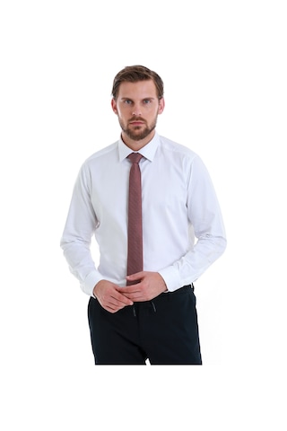 Hatemoğlu Beyaz Slim Fit Düz 100% Pamuk Slim Yaka Uzun Kollu Saten Gömlek 27787 4111993