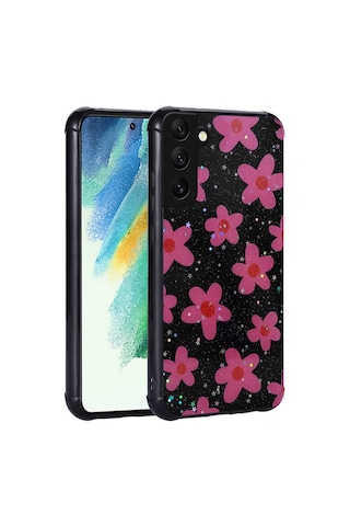 Goocamp Galaxy S21 Fe Uyumlu Simli Desenli Kamera Korumalı Parlak Popy Kılıf-çiçek Çiçek