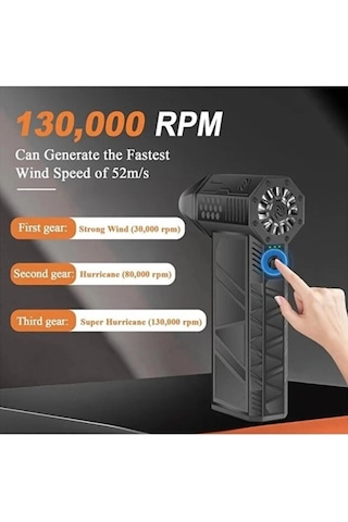 Turbo Jet 130000rpm Şarjlı Turbo Jet Şiddetli Fan Güçlü Hava Üfleyici Araç Süpürgesi 4000 Mah 52m/se