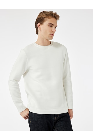 Koton Uzun Kollu Pamuklu Bisiklet Yaka Basic Sweatshirt Ekru 6wam70028mk Ekru