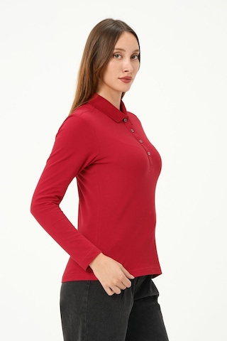 Msw Kadın Uzun Kollu Regular Fit Polo Yaka T-shirt Kırmızı