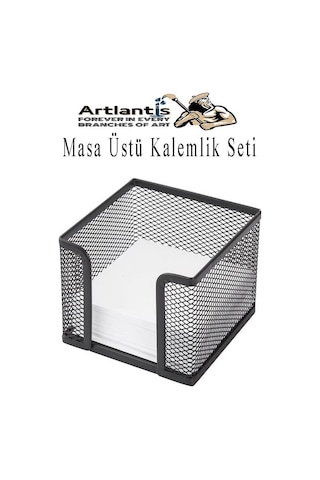 Masa Üstü Siyah Fileli Kalemlik Seti 3 Parça 1 Paket 3 Lü Masa Üstü Düzenleyici Kalemlik Küp Notluk Ataşlık