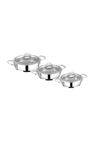 Bonera Omega 6 Parça Çelik Sahan Seti Cam Kapaklı 16-18-20Cm