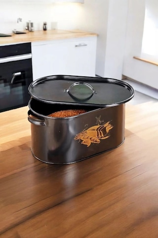 Toptanfoni Metal Büyük Boy Kapaklı Desenli Ekmeklik Siyah Siyah