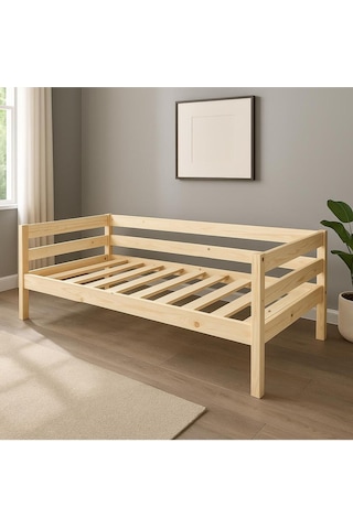 Ahşap Sedir Kanepe 90x190 Cm İç Ölçü Mindersiz Doğal Natural Masif Ahşap Bej