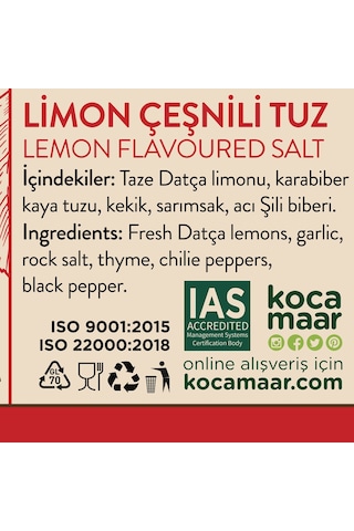 Kocamaar Çiftliği Limon Çeşnili Tuz Sarımsak Kekik Şili Biberi 70 G