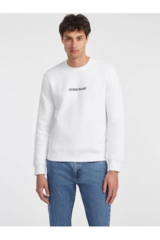 Jeans Bisiklet Yaka Beyaz Erkek Sweatshırt M4yq19k9v31g011 Gj Cn Slım Logo Em Beyaz