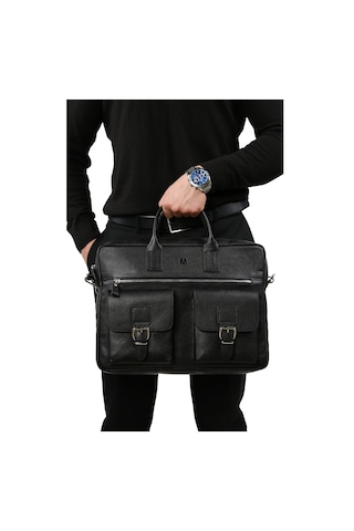 Mft Leather Hakiki Deri Laptop El Çantası Loreen 2230 Flother Siyah