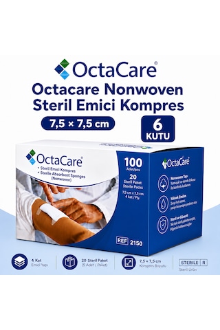Octacare Nonwoven Steril Emici Kompres 7,5 7,5cm Kutulu 6 Kutu