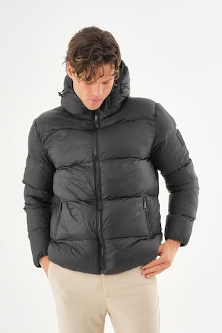 Erkek Kapüşonlu Fermuarlı Cepli Kışlık Şişme Kısa Mont Siyah