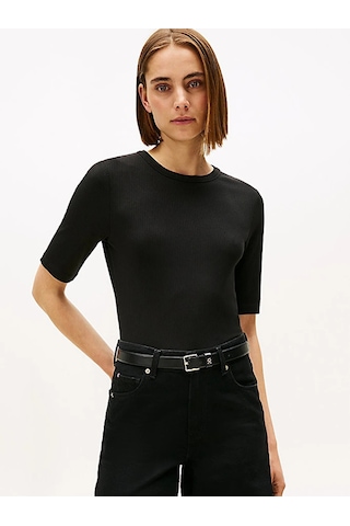 Slım 5x2 Rıb C-nk 1/2 Slv Kadın Siyah T-shirt - Ww0ww47308 Siyah