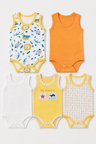 Babyhola 5'li Atlet Kol Çıtçıtlı Badi Mix Set Sarı