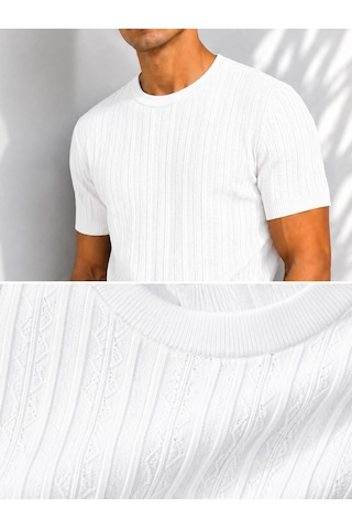 Ribana Erkek Bisiklet Yaka Kısa Kollu Esnek Örme Triko T-shirt 26091 Beyaz