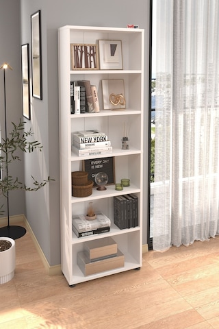 Bofigo 6 Raflı Kitaplık Dekoratif Kitaplık Modern Kitaplık Poyraz Beyaz