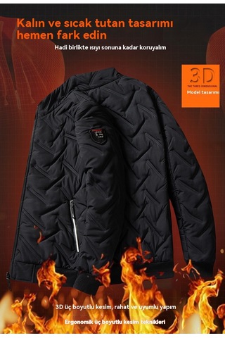 Erkek Sonbahar Ve Kış Pamuklu Dolgulu Ceket Kore Dik Yaka Ceket Yeşil