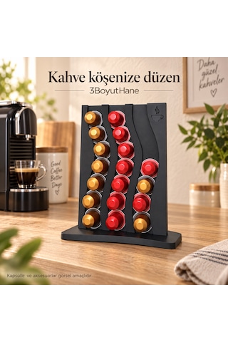 Kapsül Kahve Standı 3 Sıralı Tezgah Üstü Kapsül Tutucu Organizer Siyah