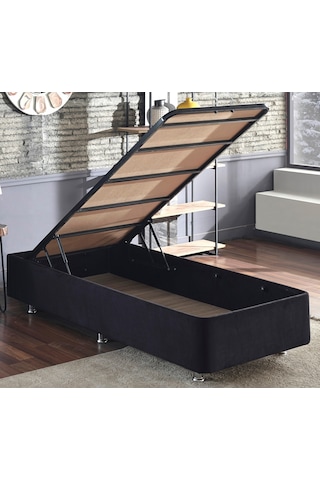 Nironyatak Niron Ela Baza - 80X200 Cm Tek Kişilik Sandıklı Siyah Kumaş Baza