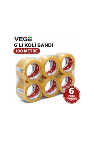 Vege Fil - Vege Aslan 6 Lı Koli Bandı 100 Metre Şeffaf Güçlü Yapışkan Paketleme Bandı