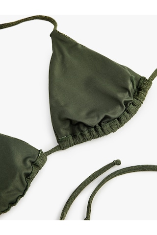 Koton Boyundan Bağlamalı Simli Üçgen Bikini Üstü Haki Çizgili 6sak10082mm