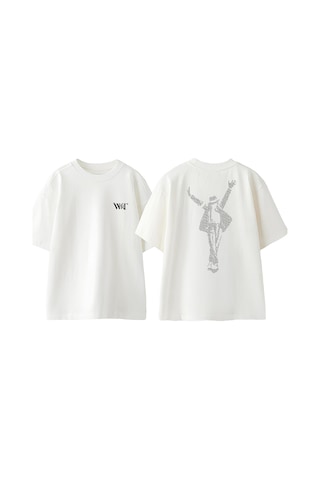 Thewert Michael Jackson Yazi Tasarım Sırt Baskılı Pamuk Beyaz Oversize T-shirt