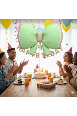 92x58 Cm Fiyonk Retro Yeşil Folyo Balon - Doğum Günü Parti Dekorasyon Balonu Çok Renkli