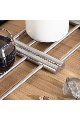 Porsima Ivo-ks162 Paslanmaz Çelik Nihale Açılır Tencere Tava Altlığı Metal Altlık Gümüş