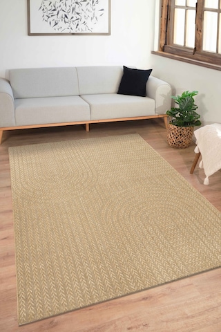 Sisaluna 4443 Bej Jüt Tabanlı Modern Dokuma Kilim Sisal Hasır Halı Bej