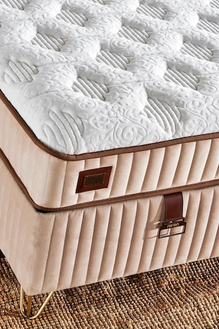 Line Visco Lüks Yatak Baza Ve Başlık Seti 200x200 Cm Çift Kişilik Yatak, Baza Ve Başlık Takımı Krem